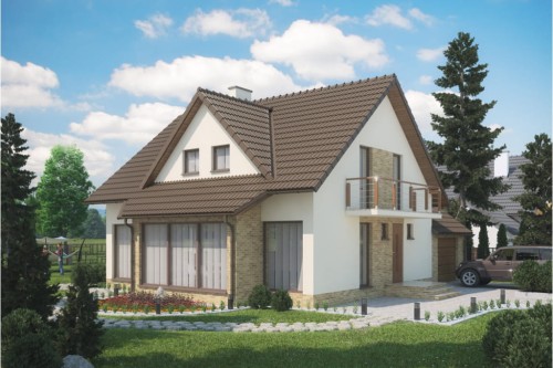Projekt domu Dębiny 2 L-6359, parterowy z poddaszem mieszkalnym, z garażem, bez podpiwniczenia - kolorystyka wersja 2