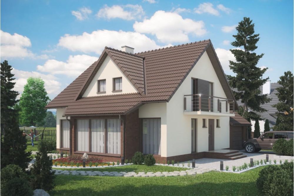 Projekt domu Dębiny 2 L-6359, parterowy z poddaszem mieszkalnym, z garażem, bez podpiwniczenia - kolorystyka wersja 4