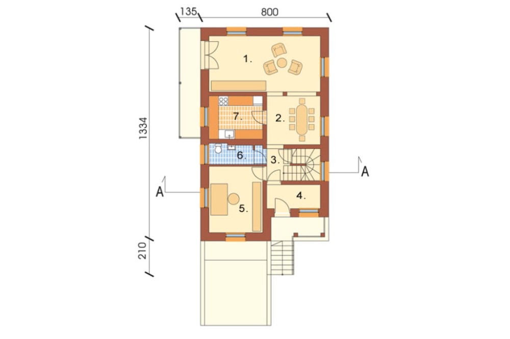 Projekt domu Orchowiec L-6106, parterowy z garażem, z poddaszem mieszkalnym, częściowo podpiwniczony - rzut parteru