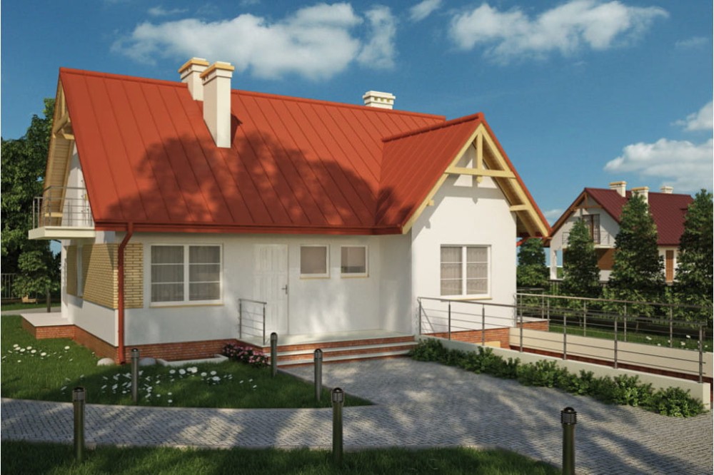 Projekt domu Rozwadów L-6241, parterowy z poddaszem mieszkalnym, częściowo podpiwniczony z garażem - kolorystyka wersja 1
