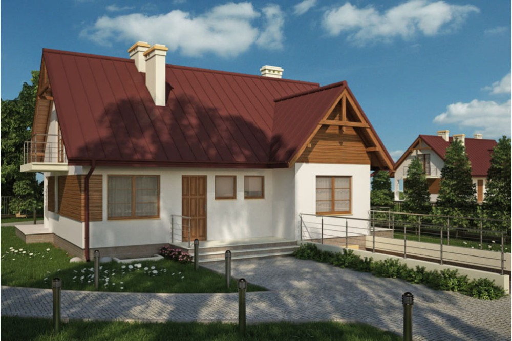 Projekt domu Rozwadów L-6241, parterowy z poddaszem mieszkalnym, częściowo podpiwniczony z garażem - kolorystyka wersja 2