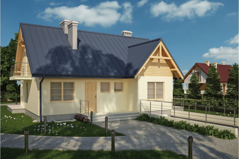 Projekt domu Rozwadów L-6241, parterowy z poddaszem mieszkalnym, częściowo podpiwniczony z garażem - kolorystyka wersja 3
