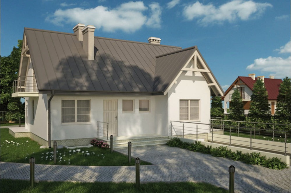 Projekt domu Rozwadów L-6241, parterowy z poddaszem mieszkalnym, częściowo podpiwniczony z garażem - kolorystyka wersja 4