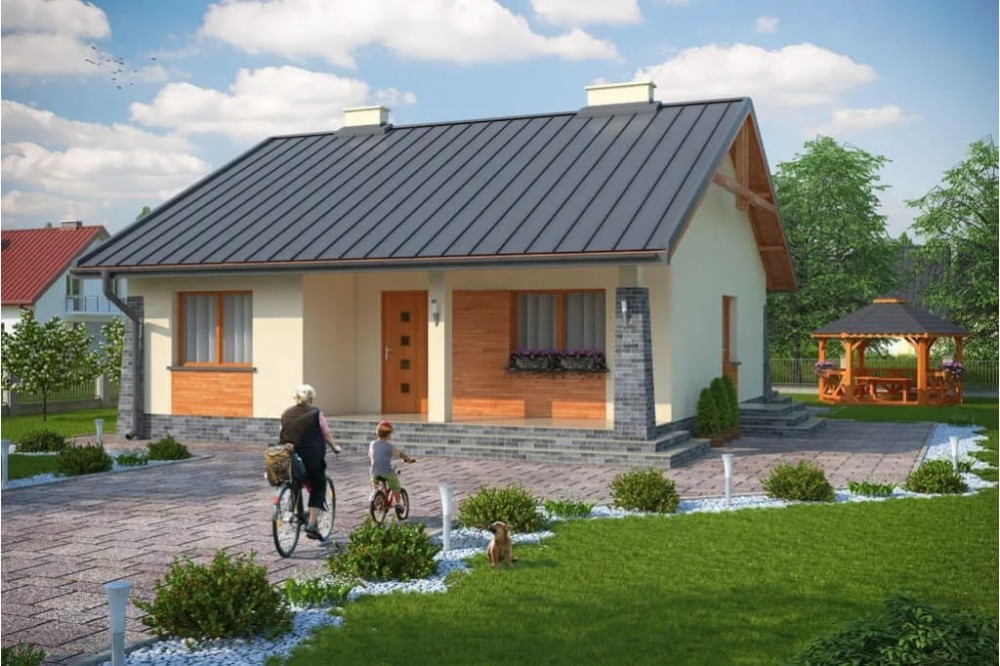 Projekt domu Rejmontów tech. DM-6298 tech. , parterowy, jednorodzinny dworkowy, bez garażu, bez podpiwniczenia-kolorystyka wersja 1