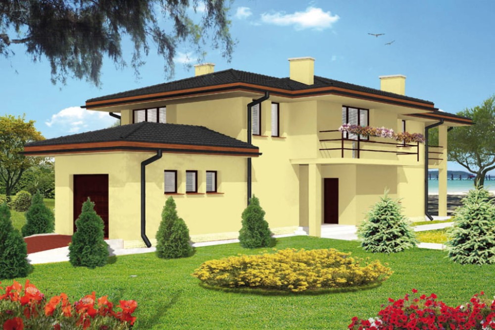 Projekt domu Racewo 2 L-6157, piętrowy z garażem, bez podpiwniczenia - kolorystyka wersja 4