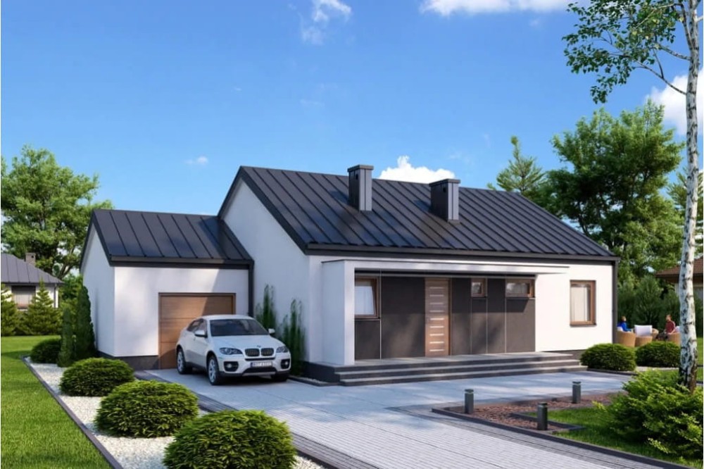 Projekt domu Słowicze N tech. DM-5538 N tech., parterowego, jednorodzinnego, nowoczesnego, z garażem, bez podpiwniczenia - kolorystyka wersja 1