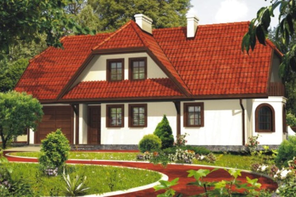 Projekt domu Ksawerów L-6235, parterowy z poddaszem mieszkalnym, częściowo podpiwniczony z garażem - kolorystyka wersja 1