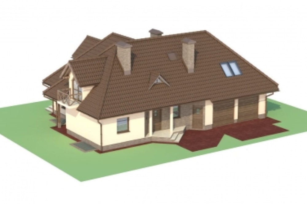 Projekt domu Galewice B DM-6132 B, parterowy z poddaszem użytkowym, garażem dwustanowiskowym, podpiwniczony - model