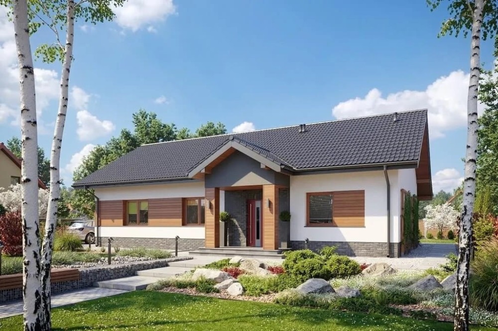 Projekt domu Rogatek tech. DM-6657 tech.,parterowy, jednorodzinny, tradycyjny, bez garażu-kolorystyka wersja 1