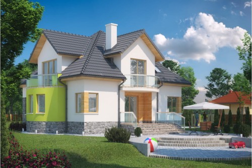 Projekt domu Kluczbork 2 L-6343, parterowy z poddaszem mieszkalnym, bez podpiwniczenia, bez garażu - kolorystyka wersja 2