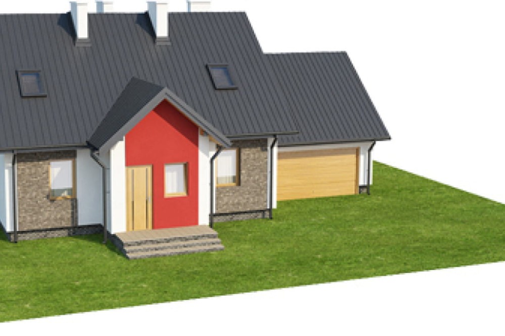 Projekt domu Świerklany 2 L-6383, parterowy z poddaszem mieszkalnym, częściowo podpiwniczony, z garażem dwustanowiskowym  -model