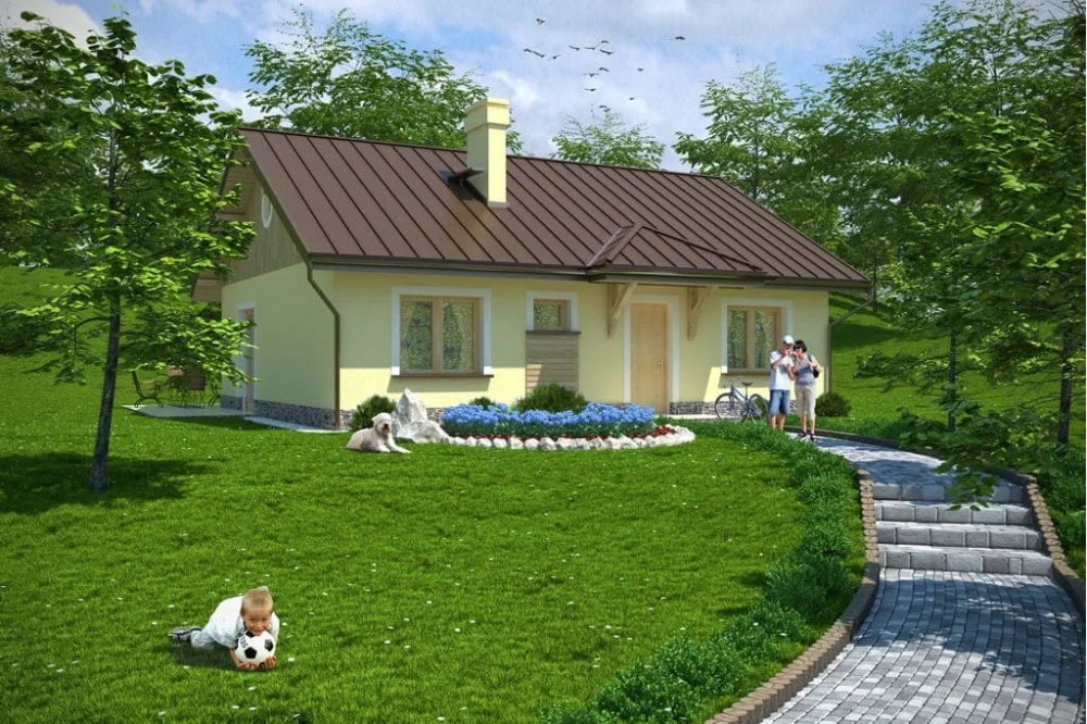 Projekt domu Poladowo tech. DM-6299 tech. , parterowy, jednorodzinny dworkowy, bez garażu-kolorystyka wersja 1
