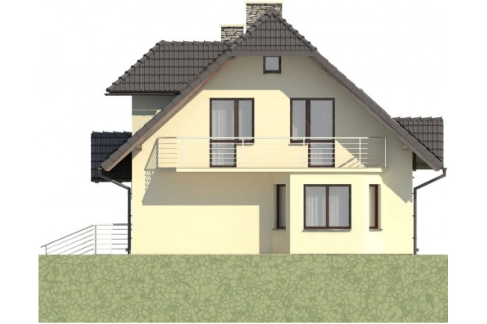 Projekt domu Skawa DM-6029, parterowy z poddaszem mieszkalnym, z częściowym podpiwniczeniem -  elewacja prawa