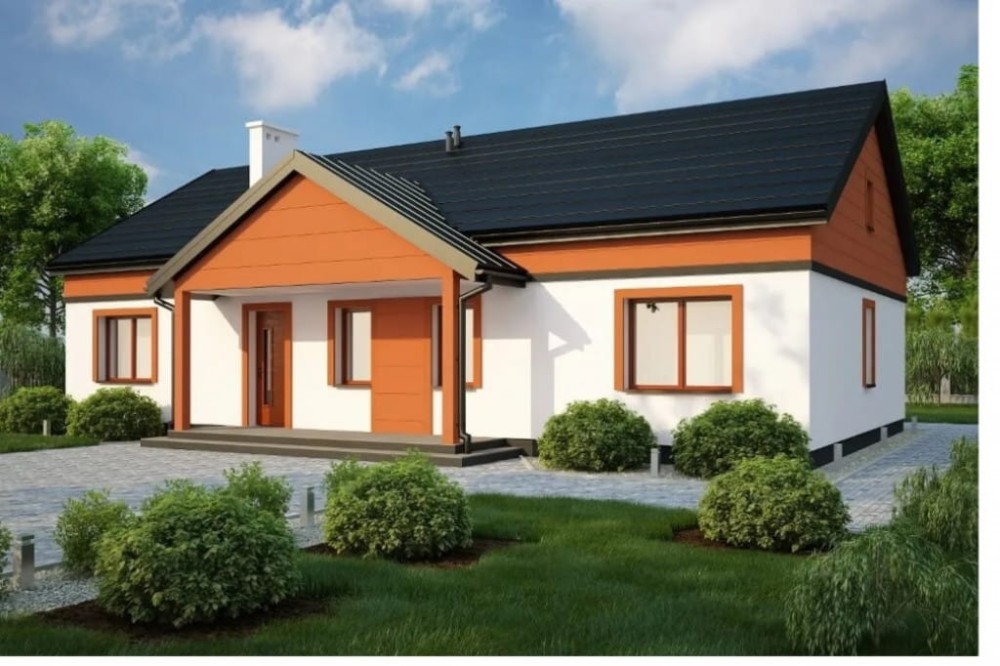 Projekt domu Oczarów 2 tech. L-6591 tech., parterowy, jednorodzinny, tradycyjny, bez garażu, bez podpiwniczenia - kolorystyka wersja 2