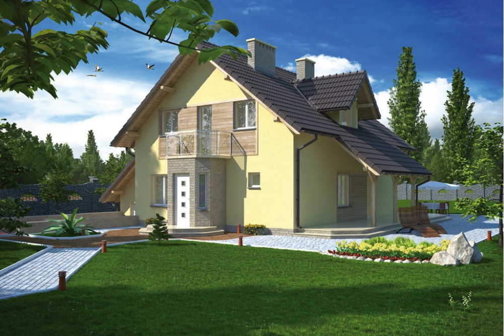 Projekt domu Regnów L-5531,  parterowy z poddaszem mieszkalnym, częściowo podpiwniczony, z garażem - kolorystyka wersja 2