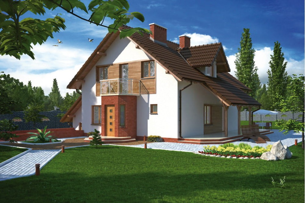 Projekt domu Regnów L-5531,  parterowy z poddaszem mieszkalnym, częściowo podpiwniczony, z garażem - kolorystyka wersja 3