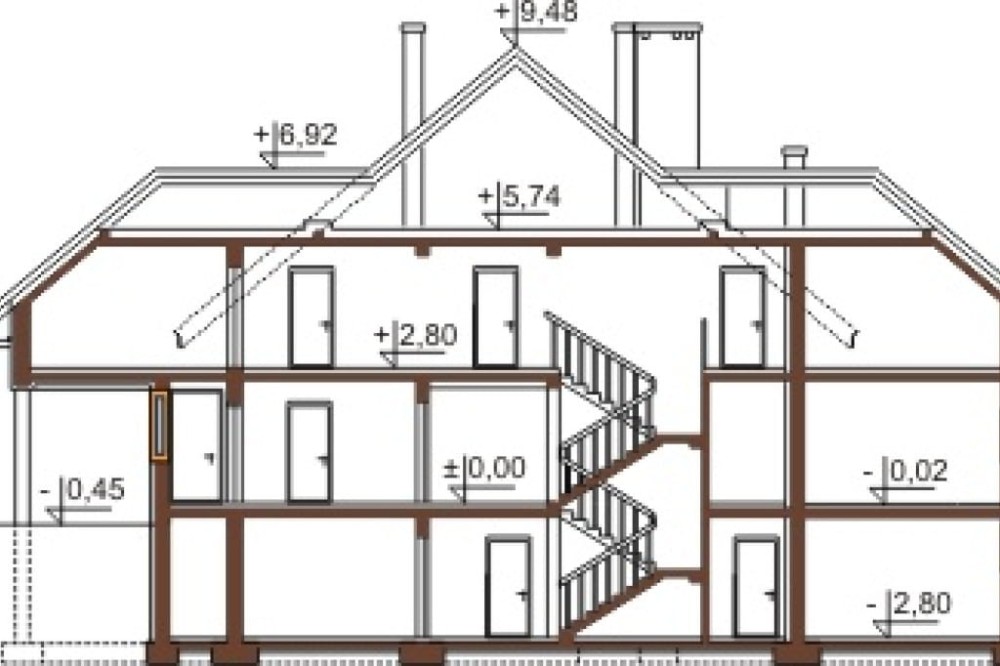 Projekt domu Skarbniewo B DM-5562 B, parterowy z poddaszem mieszkalnym, z garażem, podpiwniczony -  przekrój A-A