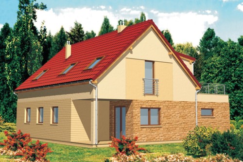 Projekt domu Hrubieszów L-6151,  parterowy z poddaszem mieszkalnym, z garażem, bez podpiwniczenia - kolorystyka wersja 1