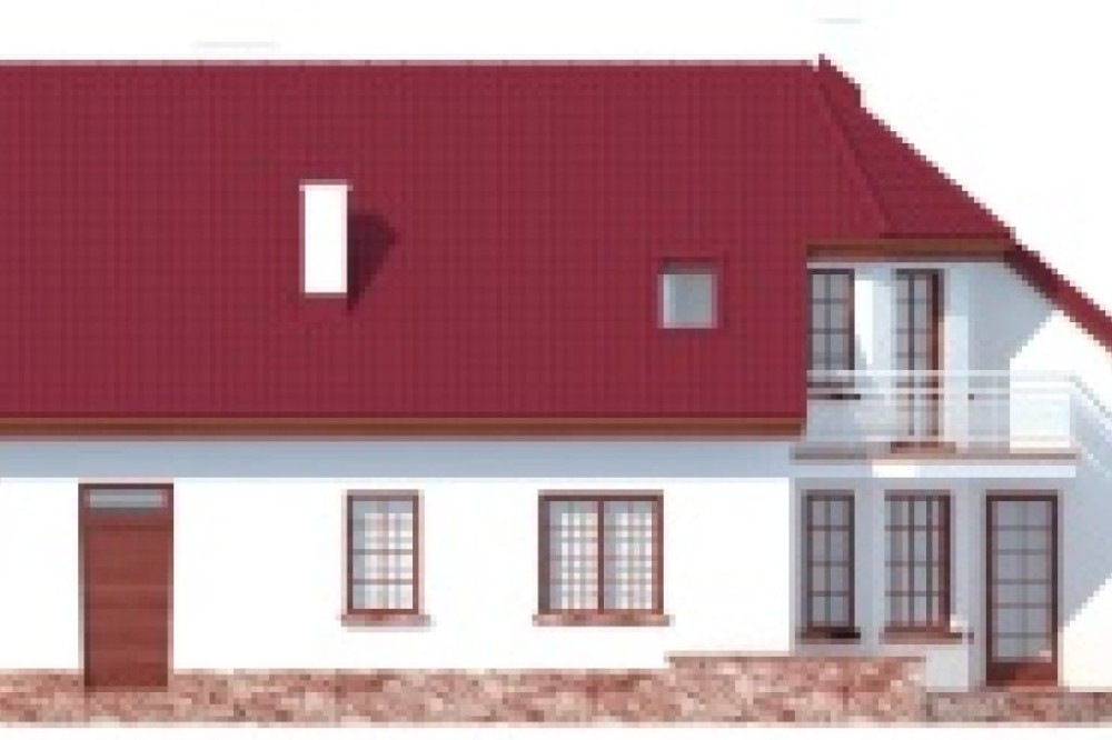 Projekt domu Kasztelany DM-6433, parterowy z poddaszem użytkowym, z garażem, bez podpiwniczenia - elewacja ogrodowa