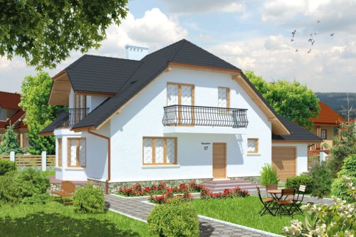 Projekt domu Okunin DM-6432, parterowy z poddaszem mieszkalnym, bez podpiwniczenia, z garażem-kolorystyka wersja 1