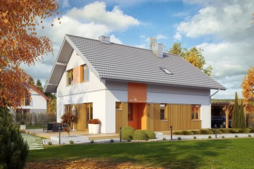 Projekt domu Maczków tech. DM-6544 tech., parterowy z poddaszem użytkowym,  jednorodzinny, bez garażu, bez podpiwniczenia-kolorystyka wersja 1