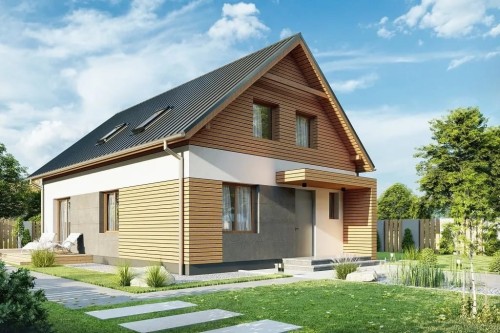 Projekt domu Orea DM-6785, parterowy z poddaszem użytkowym, bez garażu, bez podpiwniczenia - wizualizacja elewacji