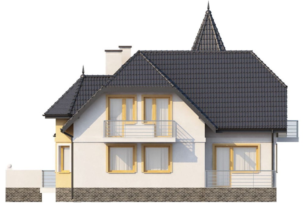 Projekt domu Litwinowicze DM-6224, parterowy z poddaszem mieszkalnym, częściowo podpiwniczony z garażem - elewacja ogrodowa