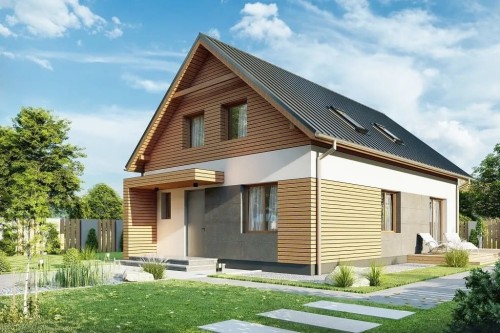 Projekt domu Orea 2 L-6785, parterowy z poddaszem użytkowym, bez garażu, bez podpiwniczenia - wizualizacja elewacji