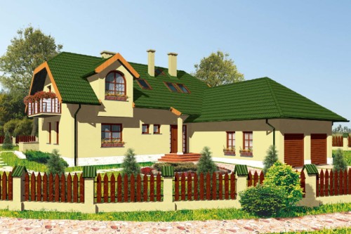 Projekt domu Zamość B DM-5558 B, parterowy z poddaszem mieszkalnym, częściowo podpiwniczony, z garażem dwustanowiskowym - kolorystyka wersja 2