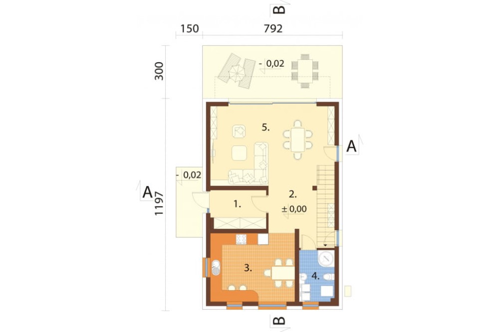 Projekt domu Berguno 2 L-6825, parterowy z poddaszem mieszkalnym, bez podpiwniczenia  - rzut parteru