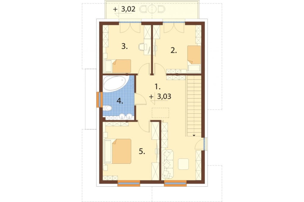 Projekt domu Berguno 2 L-6825, parterowy z poddaszem mieszkalnym, bez podpiwniczenia  - rzut poddasza
