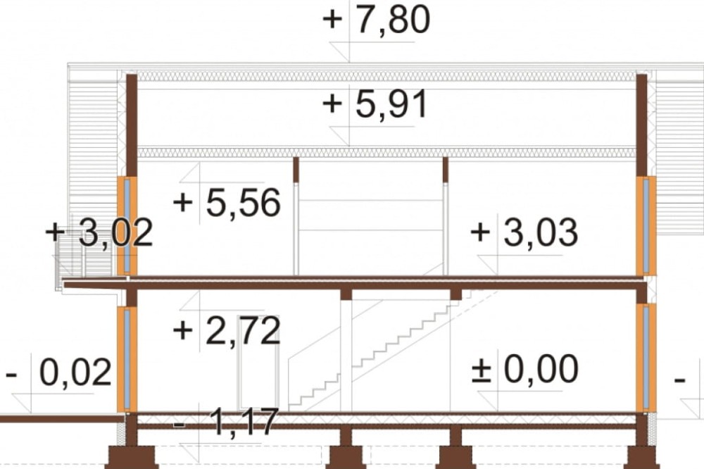 Projekt domu Berguno 2 L-6825, parterowy z poddaszem mieszkalnym, bez podpiwniczenia  - przekrój B-B