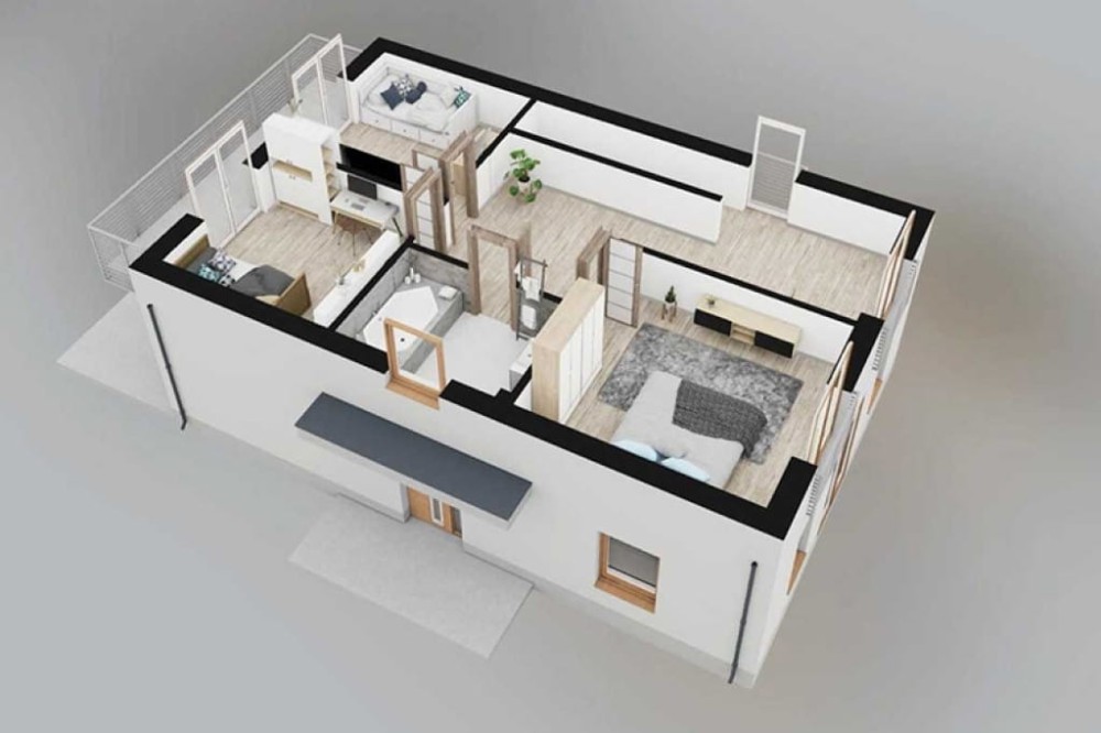 Projekt domu Berguno 2 L-6825, parterowy z poddaszem mieszkalnym, bez podpiwniczenia  - model