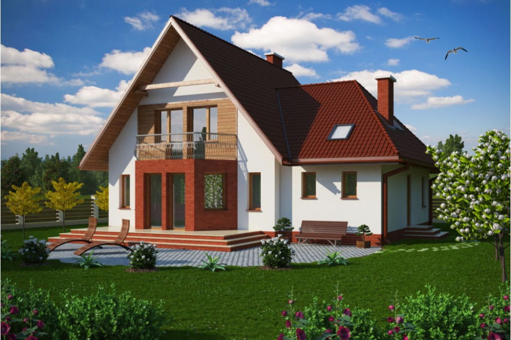 Projekt domu Dobranowice DM-6011, parterowy z poddaszem mieszkalnym, z garażem, bez podpiwniczenia - kolorystyka wersja 4