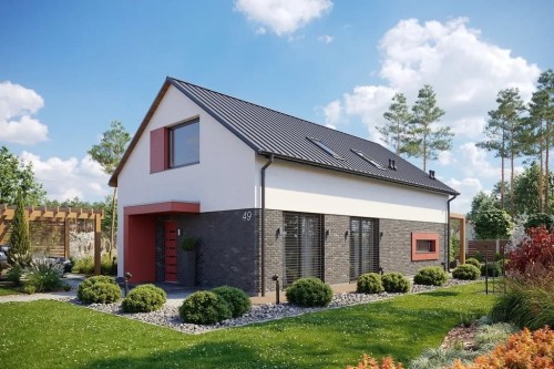 Projekt domu Ośnieża 2 L-6649, parterowy, z antresolą, bez garażu, bez podpiwniczenia - wizualizacja elewacji