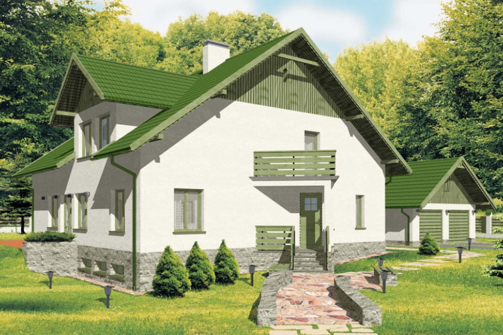Projekt domu Ciepielów DM-6194, parterowy z poddaszem mieszkalnym, częściowo podpiwniczony - kolorystyka wersja 1