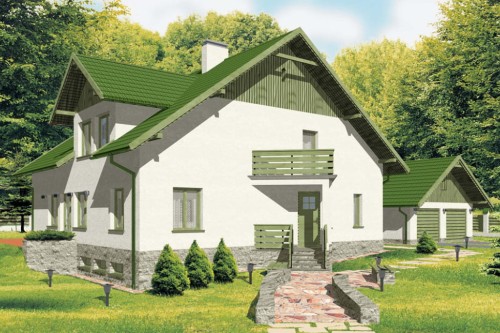Projekt domu Ciepielów DM-6194, parterowy z poddaszem mieszkalnym, częściowo podpiwniczony - kolorystyka wersja 1