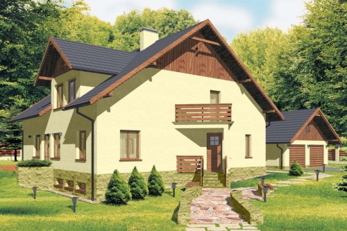 Projekt domu Ciepielów DM-6194, parterowy z poddaszem mieszkalnym, częściowo podpiwniczony - kolorystyka wersja 2