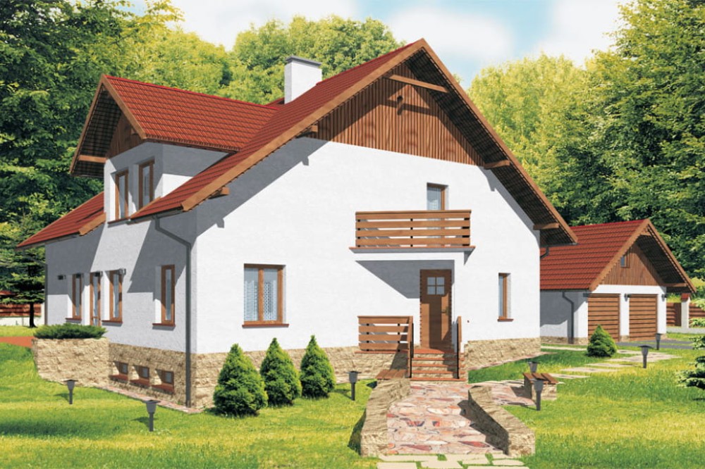 Projekt domu Ciepielów DM-6194, parterowy z poddaszem mieszkalnym, częściowo podpiwniczony - kolorystyka wersja 4