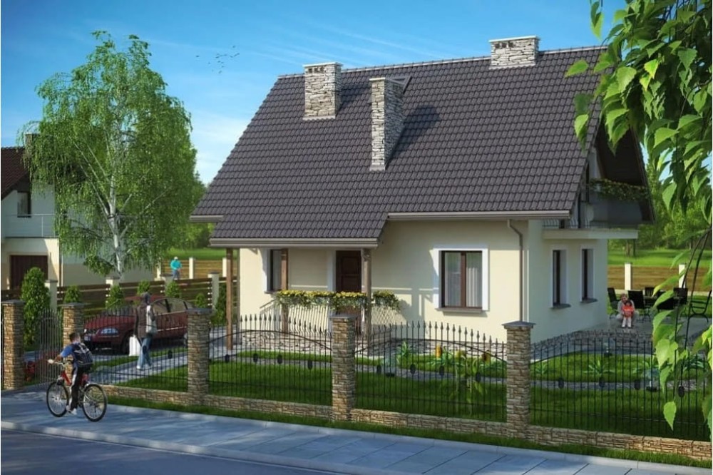 Projekt domu Turowice D2 tech. L-6190 D2  tech., parterowy, z poddaszem użytkowym, jednorodzinny, tradycyjny, bez garażu - kolorystyka wersja 1