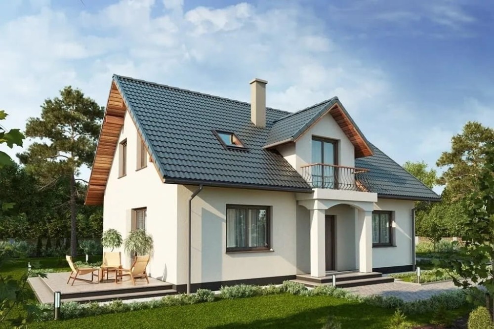 Projekt domu Brzanka tech. DM-6677 tech.,  parterowy z poddaszem użytkowym, niepodpiwniczony - kolorystyka wersja 1