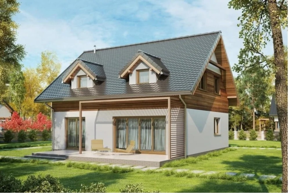 Projekt domu Stewarcja tech. DM-6642 tech., parterowy z poddaszem użytkowym, jednorodzinny - kolorystyka wersja 1