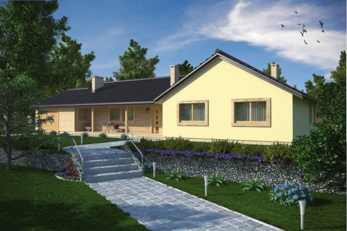 Projekt domu Nadolany L-5544, parterowy z garażem, bez podpiwniczenia - kolorystyka wersja 2