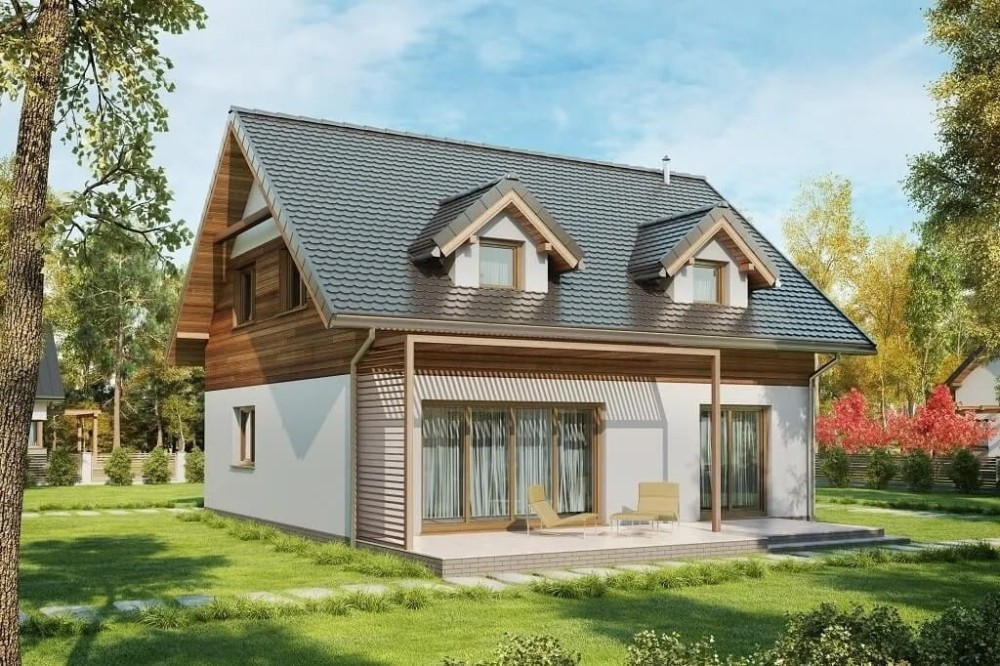 Projekt domu Stewarcja 2 tech. L-6642 tech., parterowy z poddaszem użytkowym, jednorodzinny - kolorystyka wersja 1