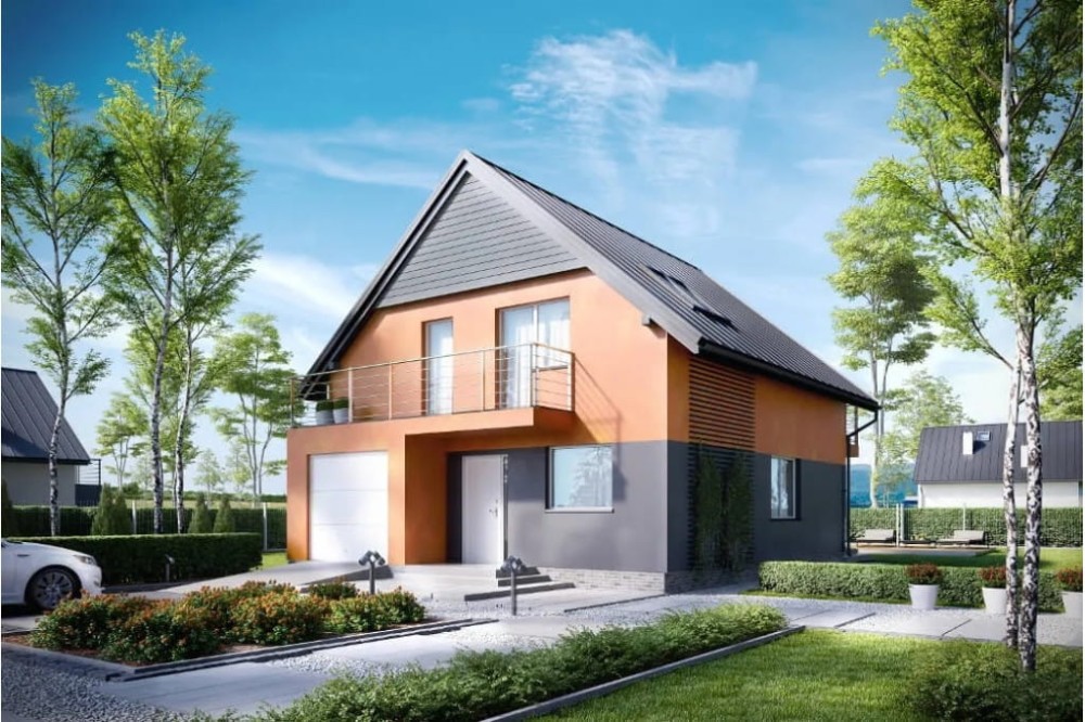 Projekt domu Mniszków 2 tech. L-6545 tech., parterowy z poddaszem użytkowym, jednorodzinny, nowoczesny, z garażem, bez podpiwniczenia-kolorystyka wersja 1