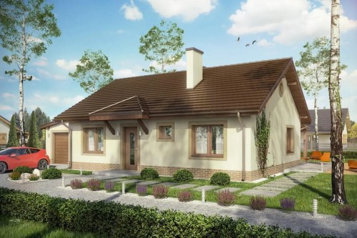 Projekt domu Roglice tech. DM-6546 tech., parterowy, jednorodzinny, tradycyjny, z garażem, bez podpiwniczenia - kolorystyka wersja 2