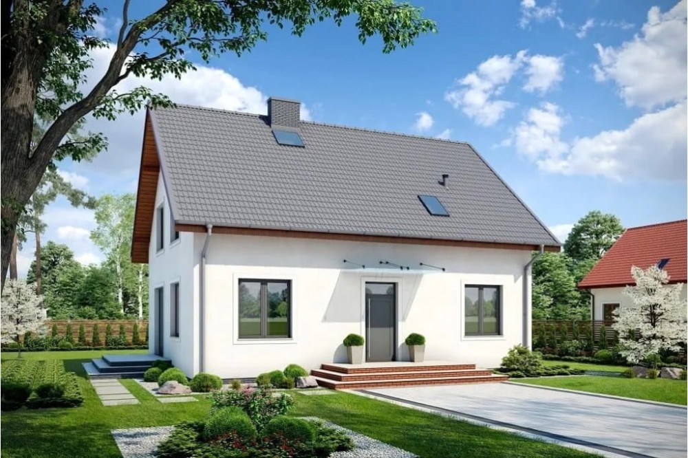 Projekt domu Werbenik tech. DM-6653 tech., parterowy z poddaszem użytkowym, jednorodzinny, tradycyjny, bez garażu - kolorystyka wersja 1