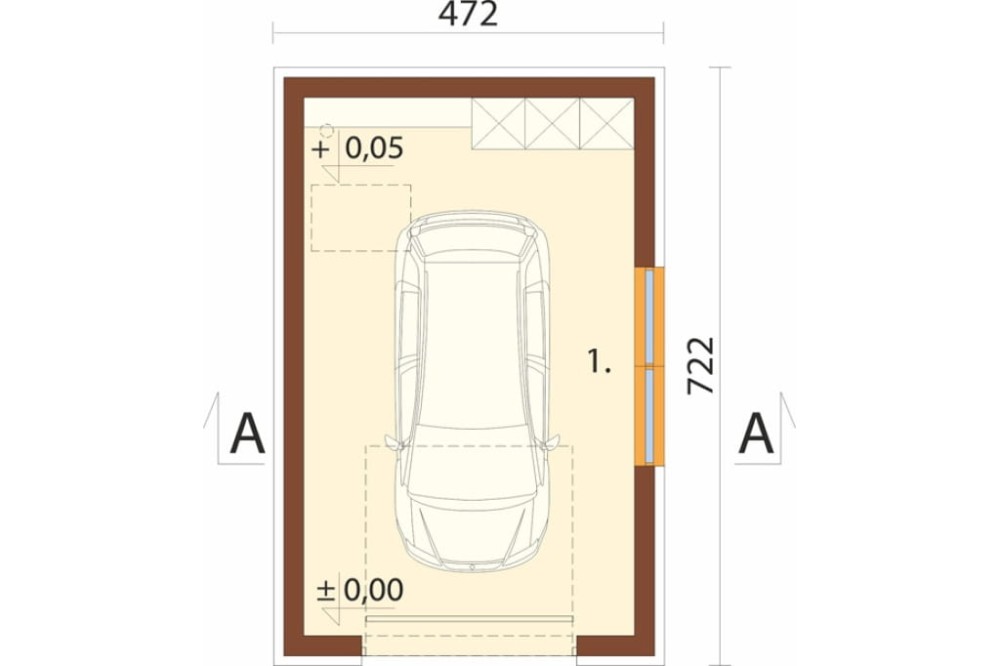 Projekt garażu jednostanowiskowego LZG-111 H, parterowy, bez podpiwniczenia - rzut parteru
