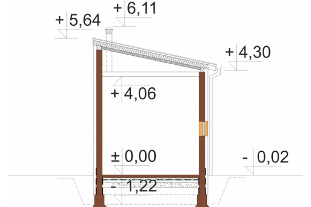 Projekt budynku garażowego LZG-111 H - przekrój A-A