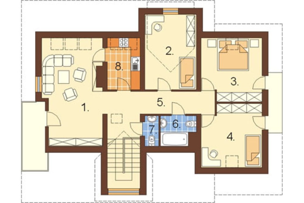 Projekt domu Radlice L-6177, parterowy z poddaszem mieszkalnym, częściowo podpiwniczony, z garażem z wydzieloną częścią gospodarczą - rzut poddasza